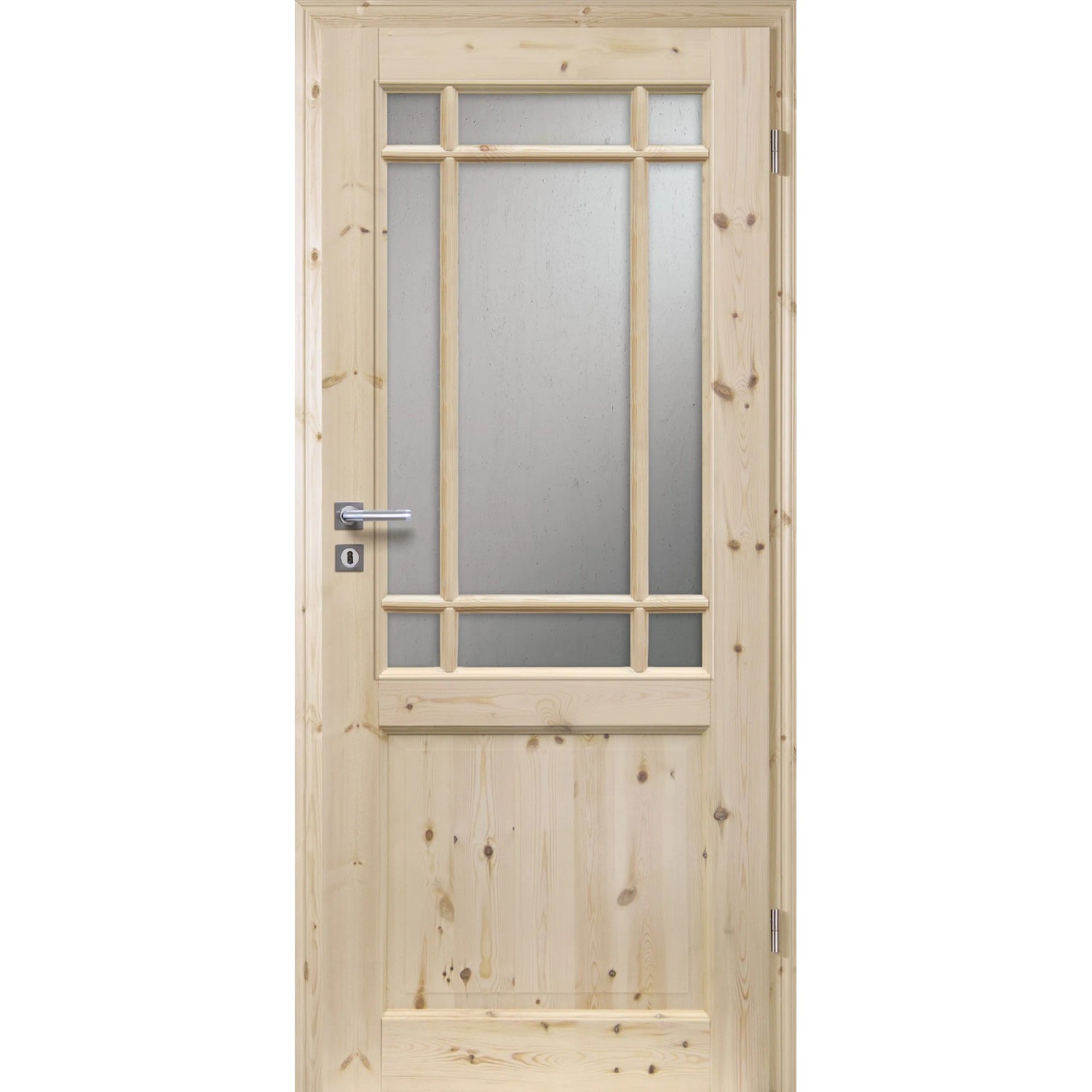 Radex Zimmertür Landhaus Kiefer 6002-LA Sp62/R Glas Satin 860 x 1985 cm Rechts