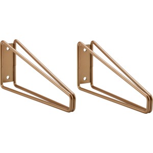 Zwei matte goldene Metall-Konsolen Prisma, 10x21,6 cm, für Regale & Regalböden.