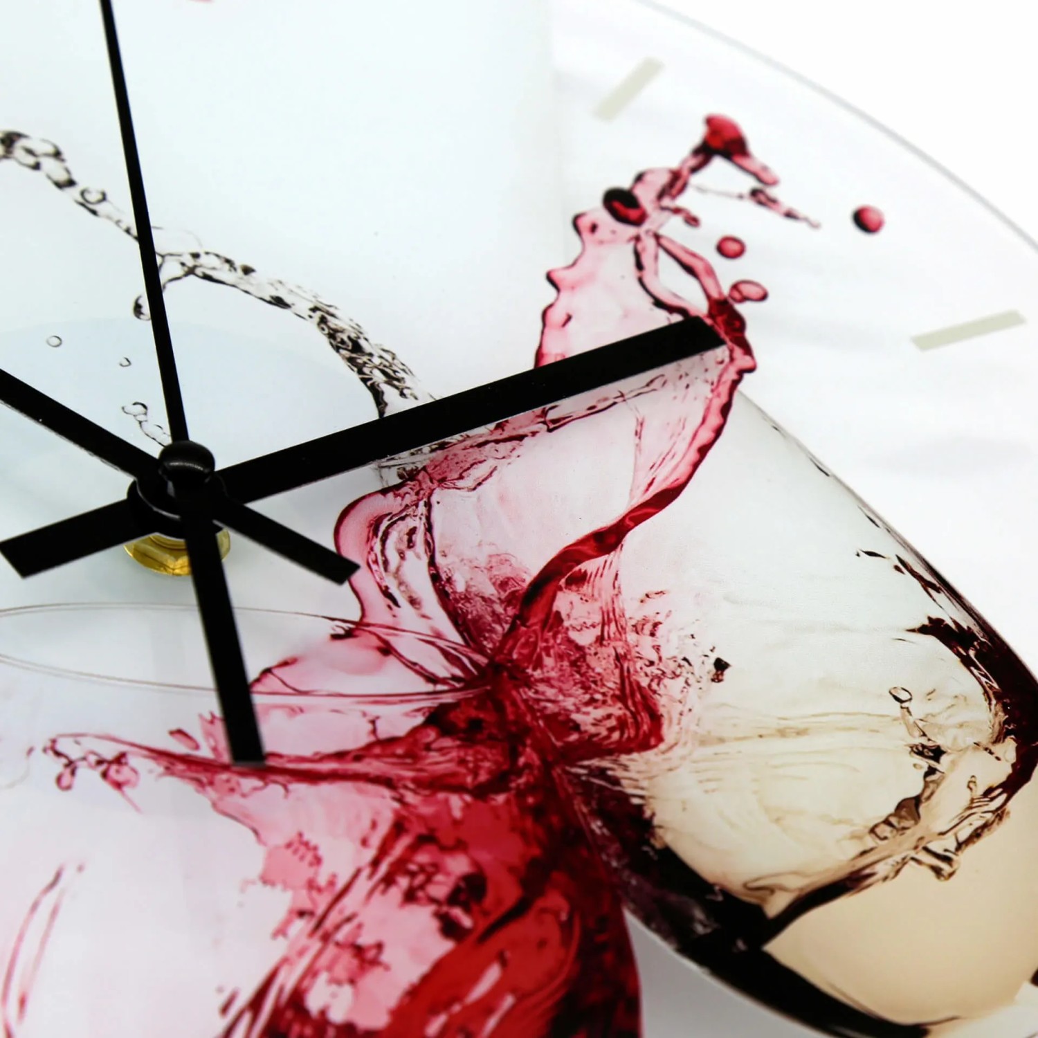 Wall-Art Wanduhr mit Weingläsern, transparent, Ø 30 cm. Dekorative Glasuhr für Küche und Esszimmer.