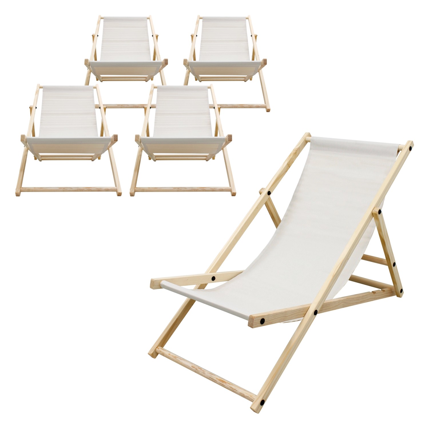 ECD Germany 5Er Set Liegestuhl Klappbar Beige aus Holz 3 Positionen bis 120 günstig online kaufen