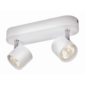 Weißer Philips LED-Spot "Star" mit 2 schwenkbaren Leuchten, 8W, für Deckenmontage.
