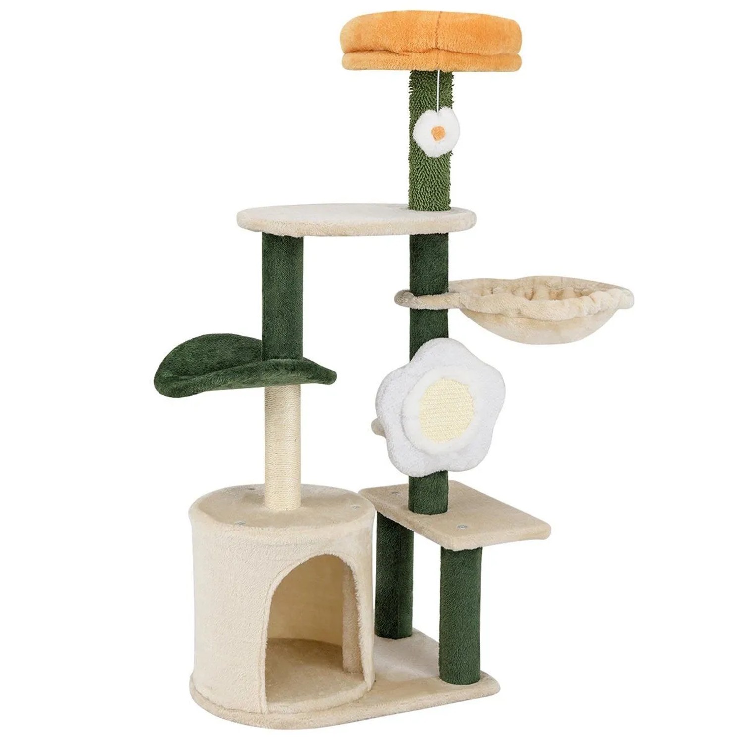 Costway Katzenmöbel Kratzbaum mit Blumenförmiger Grün&Beige 114cm Hoch