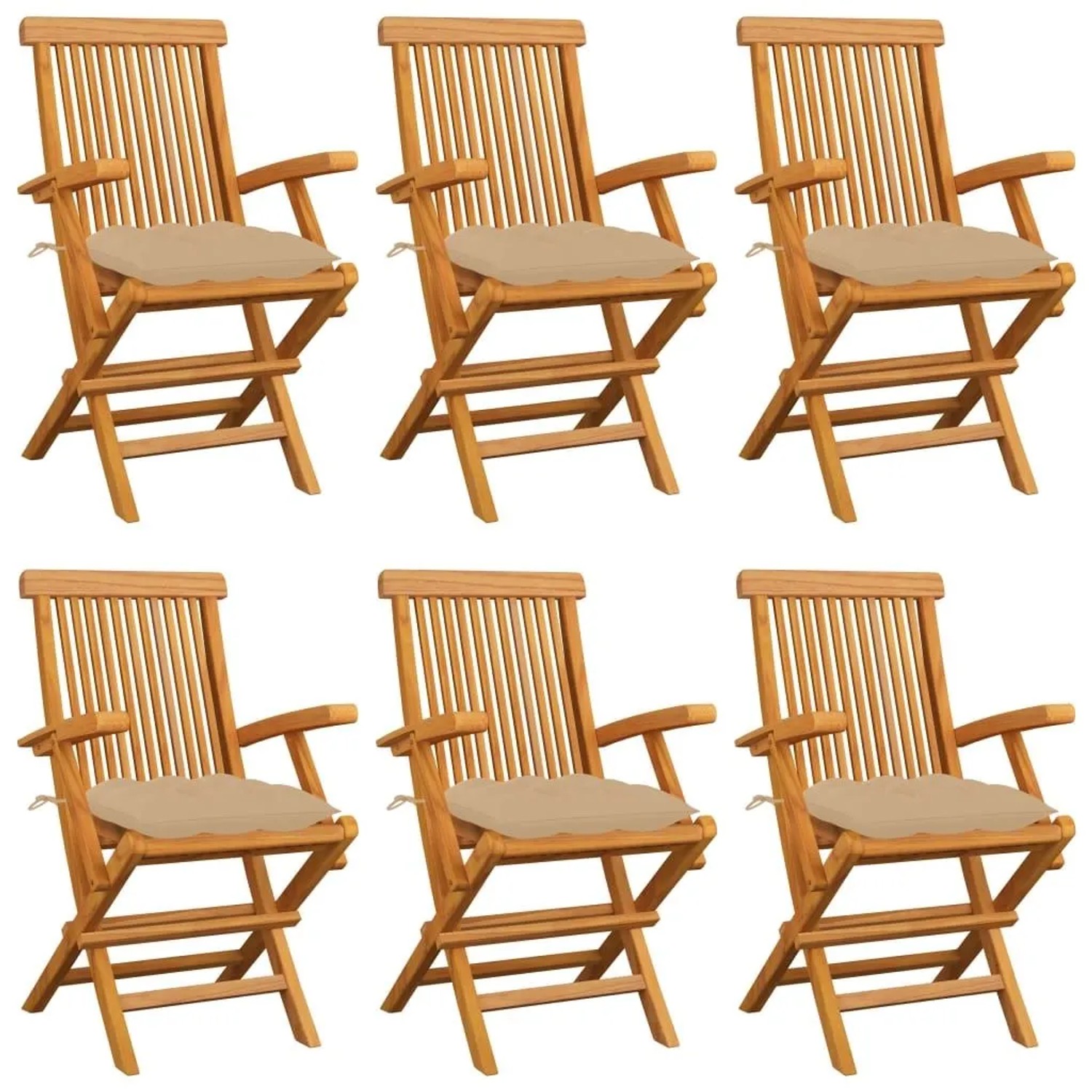 vidaXL Gartenstühle mit Beigen Kissen 6 Stk Massivholz Teak 3062559 günstig online kaufen