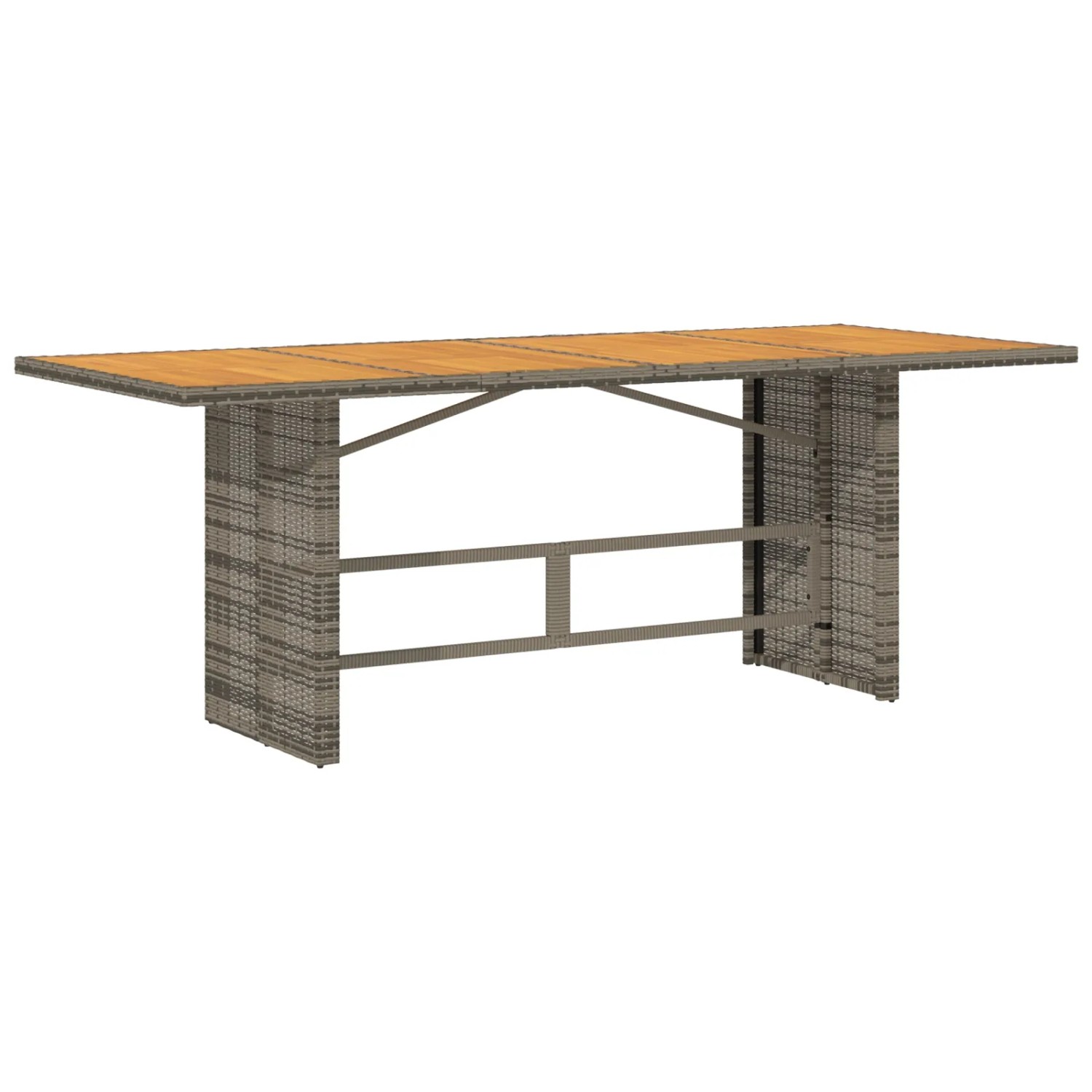 Graue 9-teilige Garten Essgruppe aus Poly Rattan mit Akazienholz Tischplatte.