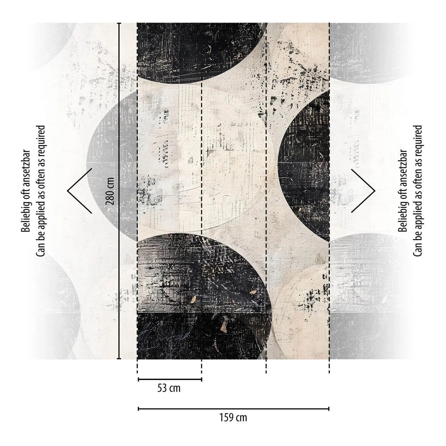 PROFHOME Fototapete mit geometrischem Muster in Schwarz, Weiß und Beige. Größe: 1,59 m x 2,8 m.