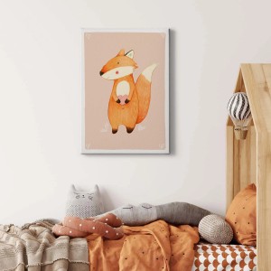Niedliches Fuchs Wandbild in Rosa und Orange für das Kinderzimmer. Tier-Leinwandbild.