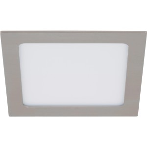 Quadratische LED-Einbauleuchte in Nickel matt, 17x17 cm, für Deckenmontage.