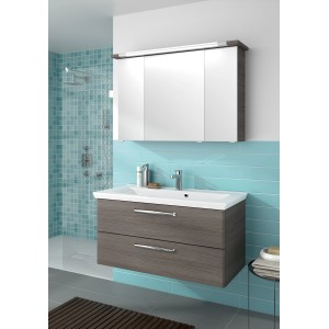 Pelipal Badmöbel-Set Trentino, 110 cm, Graphit, 3-teilig mit Waschbecken, Unterschrank und Spiegelschrank.