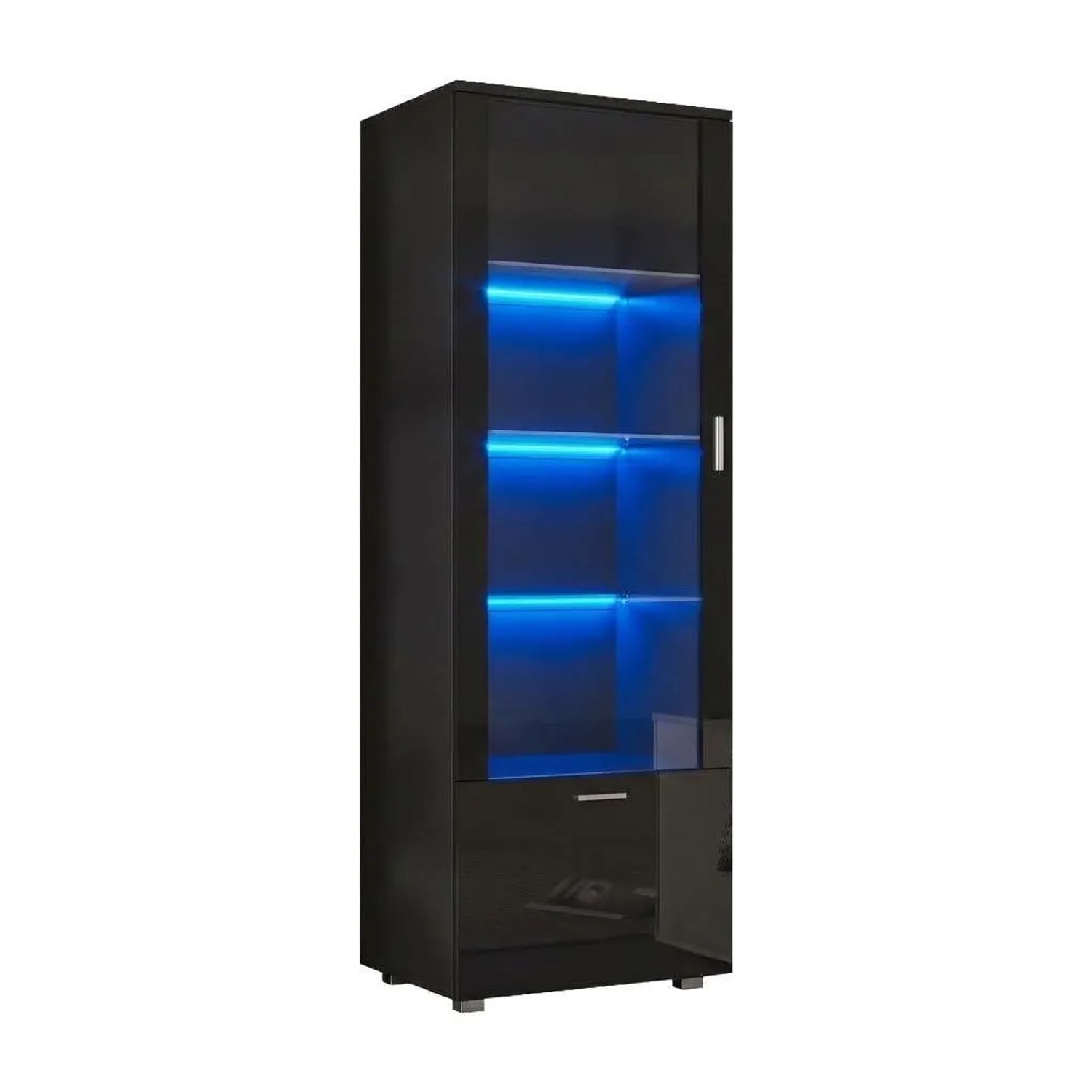 Merax Hochglanz Vitrine mit LED Acryltür Schwarz 3 Glasböden