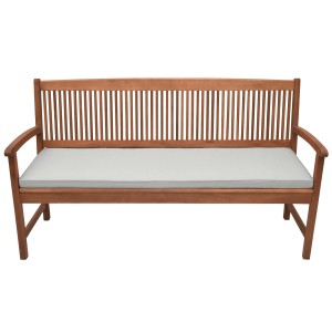 Hellgraue Beautissu Bankauflage Base BK 100x48cm auf Gartenbank.