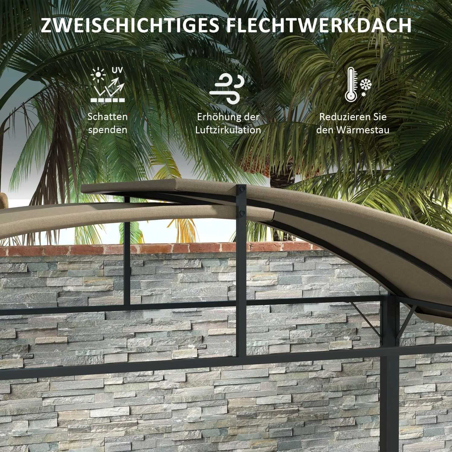 Outsunny GrillPavillon Stahl Polyesterstoff Khaki 233L x 110B x 235H cm_4