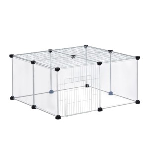 Relaxdays Freilaufgehege Eisen Kunststoff Transparent Schwarz Weiß Erweiterbar 37 cm x 75 cm x 75 cm 2,5 kg
