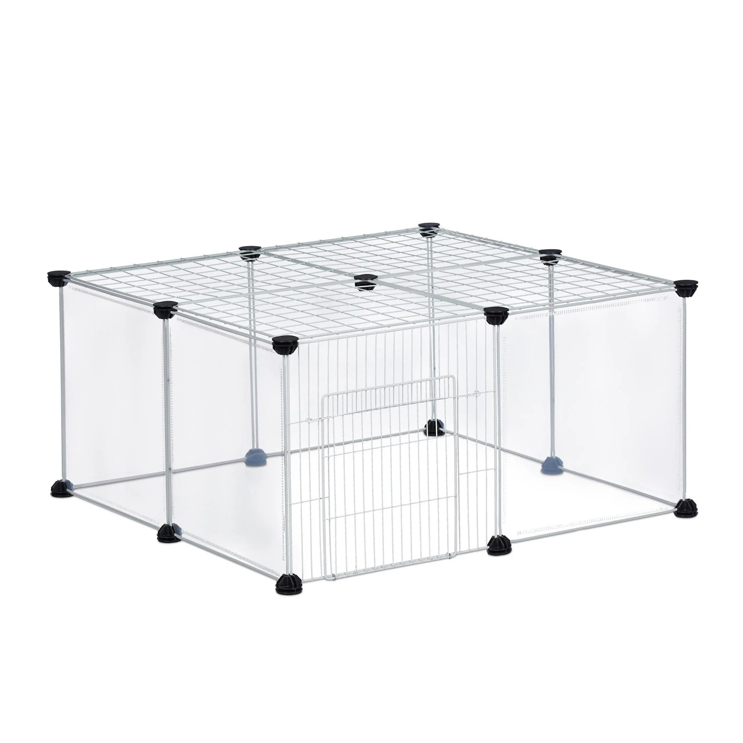 Relaxdays Freilaufgehege Eisen Kunststoff Transparent Schwarz Weiß Erweiterbar 37 cm x 75 cm x 75 cm 2,5 kg