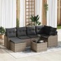 Graues 7-teiliges vidaXL Garten-Sofa-Set aus Poly Rattan mit Kissen und Tisch.