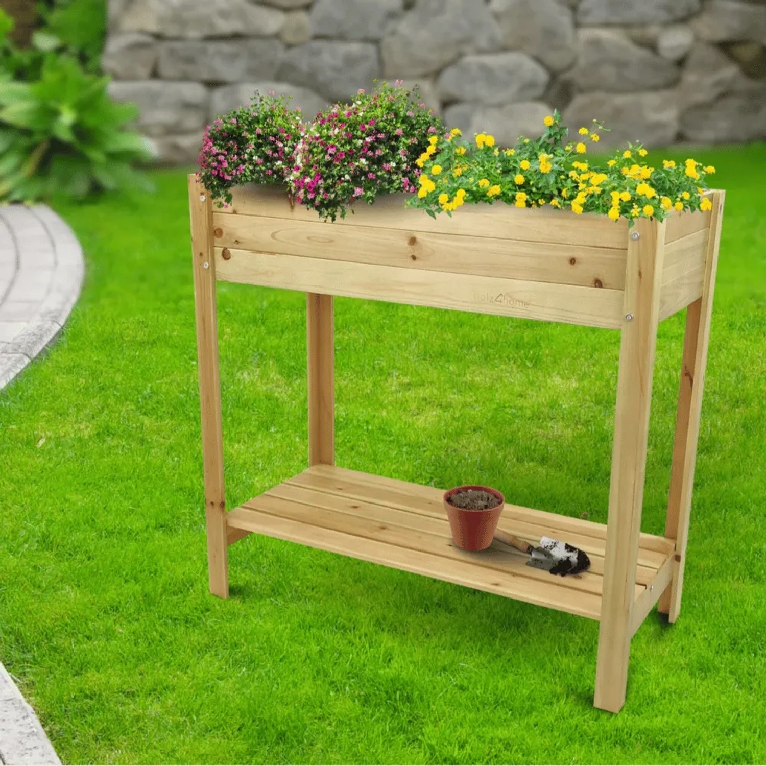 DELUKE Hochbeet Balkon Holz KLEO mit Vlies Handschuhe Pflanzkasten Hoch Blumenkasten aus Tannenholz Kräuterbeet Wetterfest Natur_7
