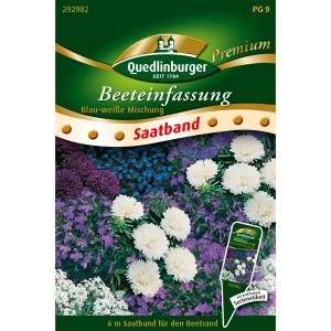 Quedlinburger Beeteinfassung Saatband mit blau-weißen Blütenmischung für Beetränder.