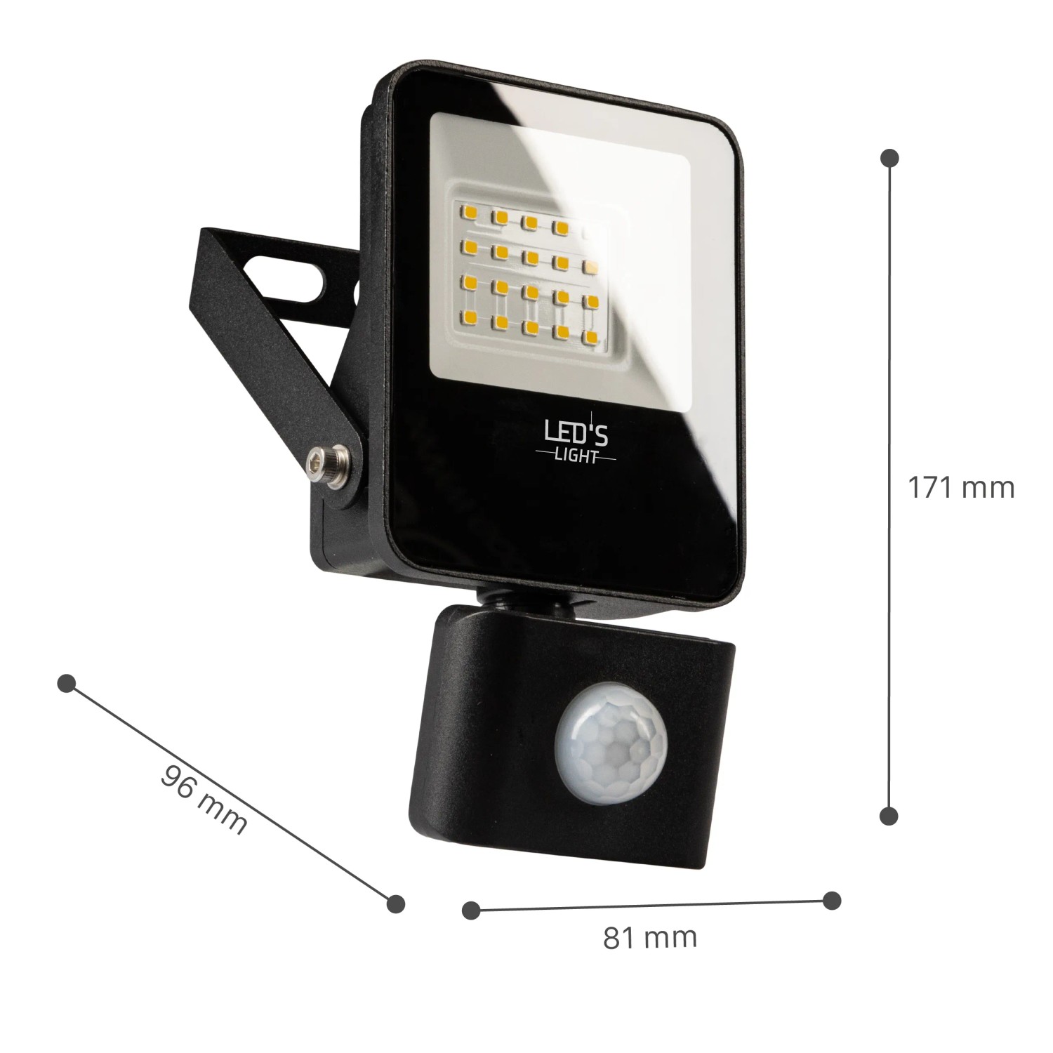 Schwarzer LED's Work Außenstrahler mit Sensor, 10W, 1200lm, 4000K, IP54.