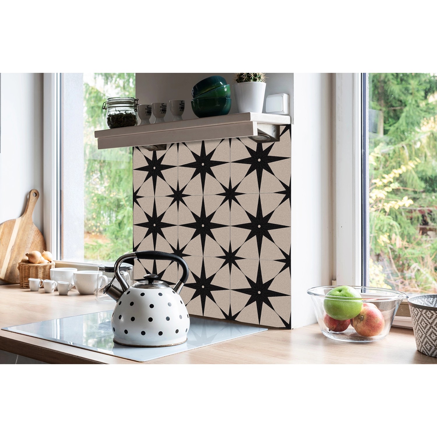 Tulup PVC Fliesen Selbstklebende 30 cm x 30 cm Set von 9 Klassische Klebefliesen Vinyl Bodenfliesen Klebefliesen für Küche Stern_3