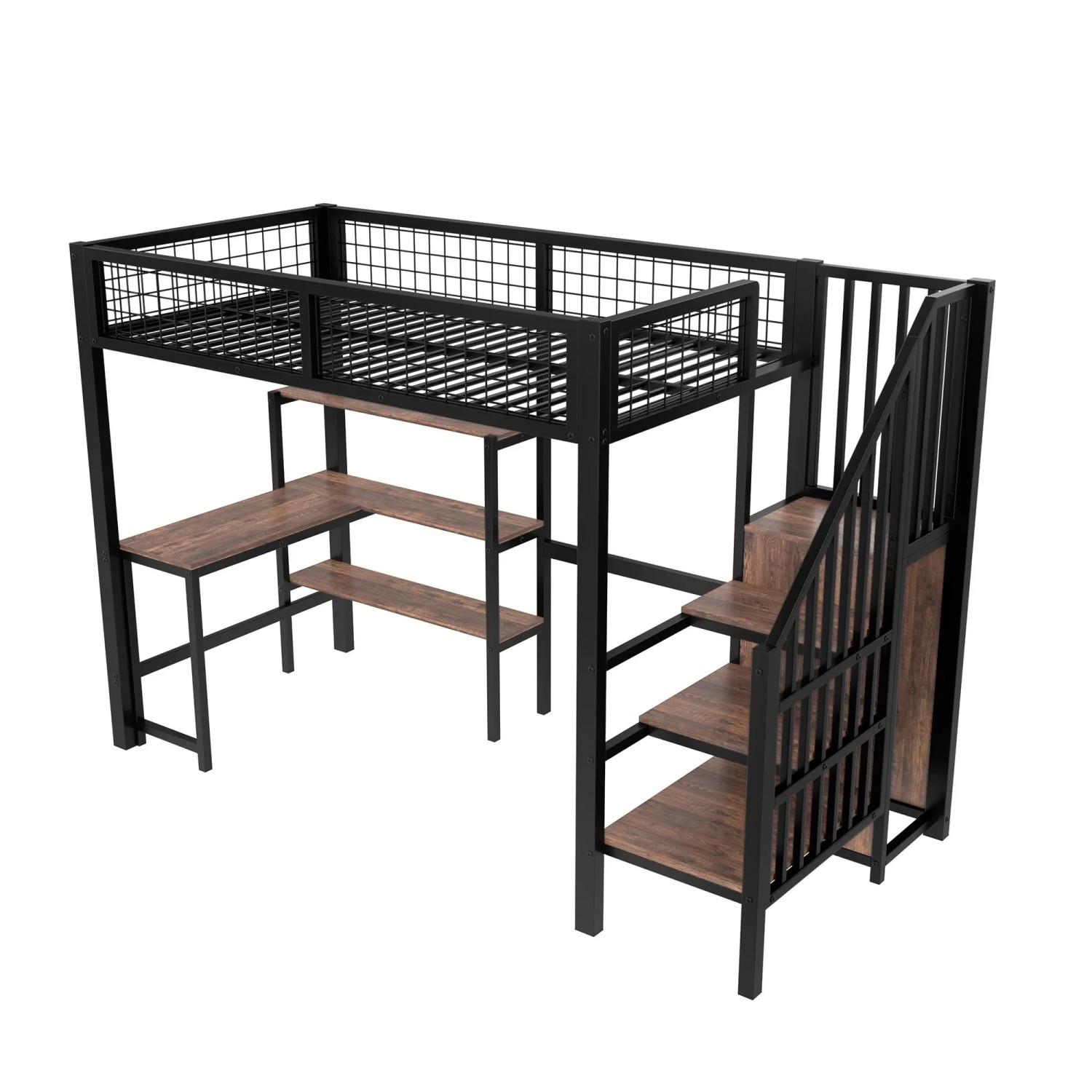 okwish Hochbett 90x200 mit Einlegeböden Kinderzimmer Schwarz ohne Matratze
