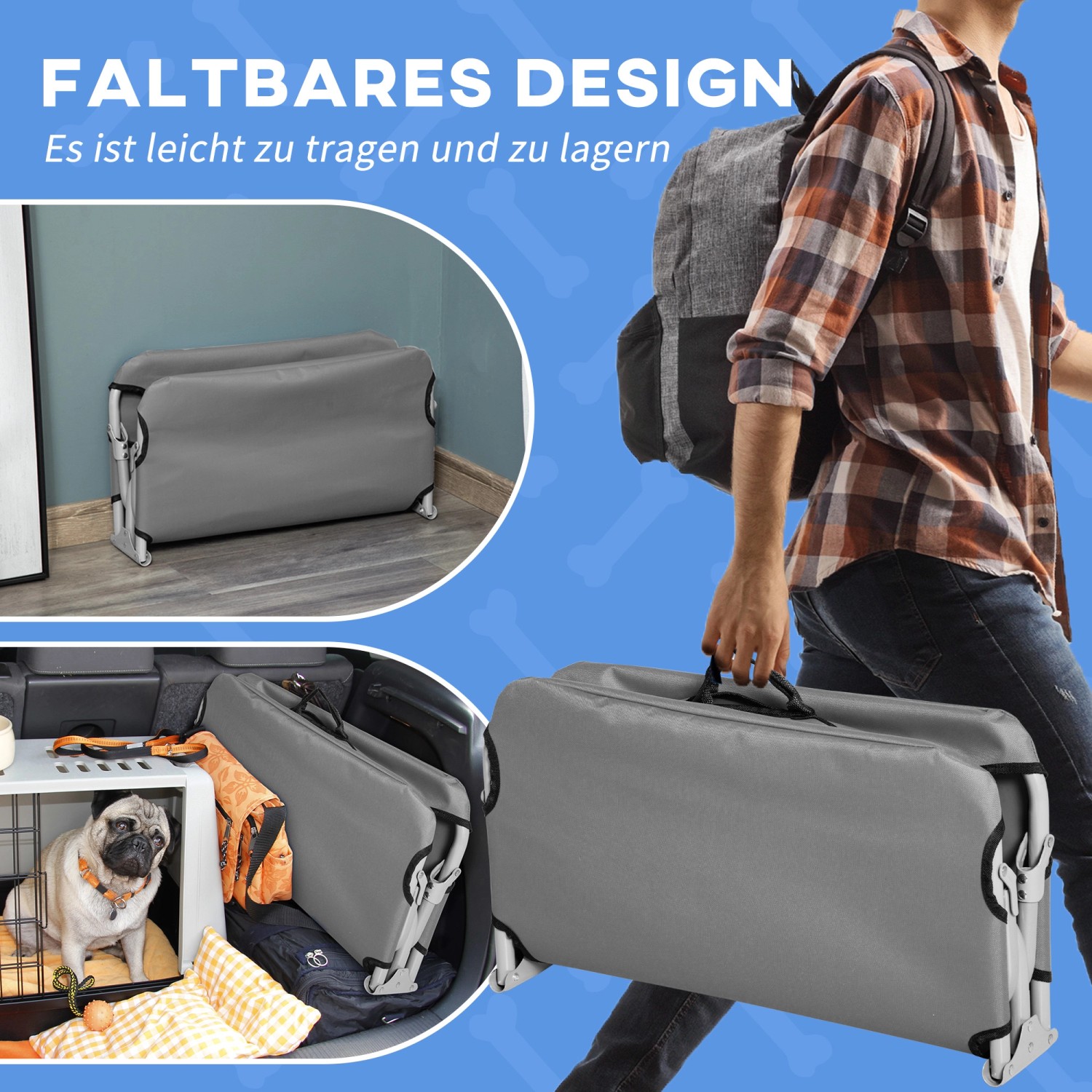 PawHut Hundebett Outdoor, klappbar, grau. Bequeme Hundeliege für unterwegs und zu Hause.