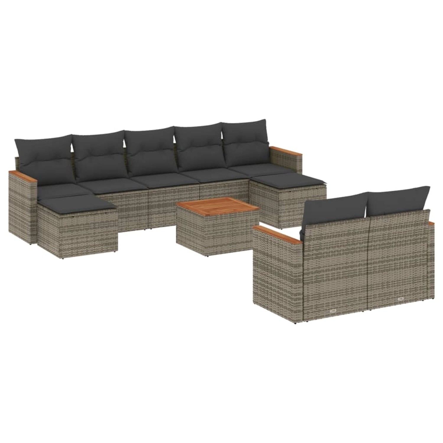 vidaXL 10-Tlg Garten-Sofagarnitur mit Kissen Grau Poly Rattan 3226410 günstig online kaufen