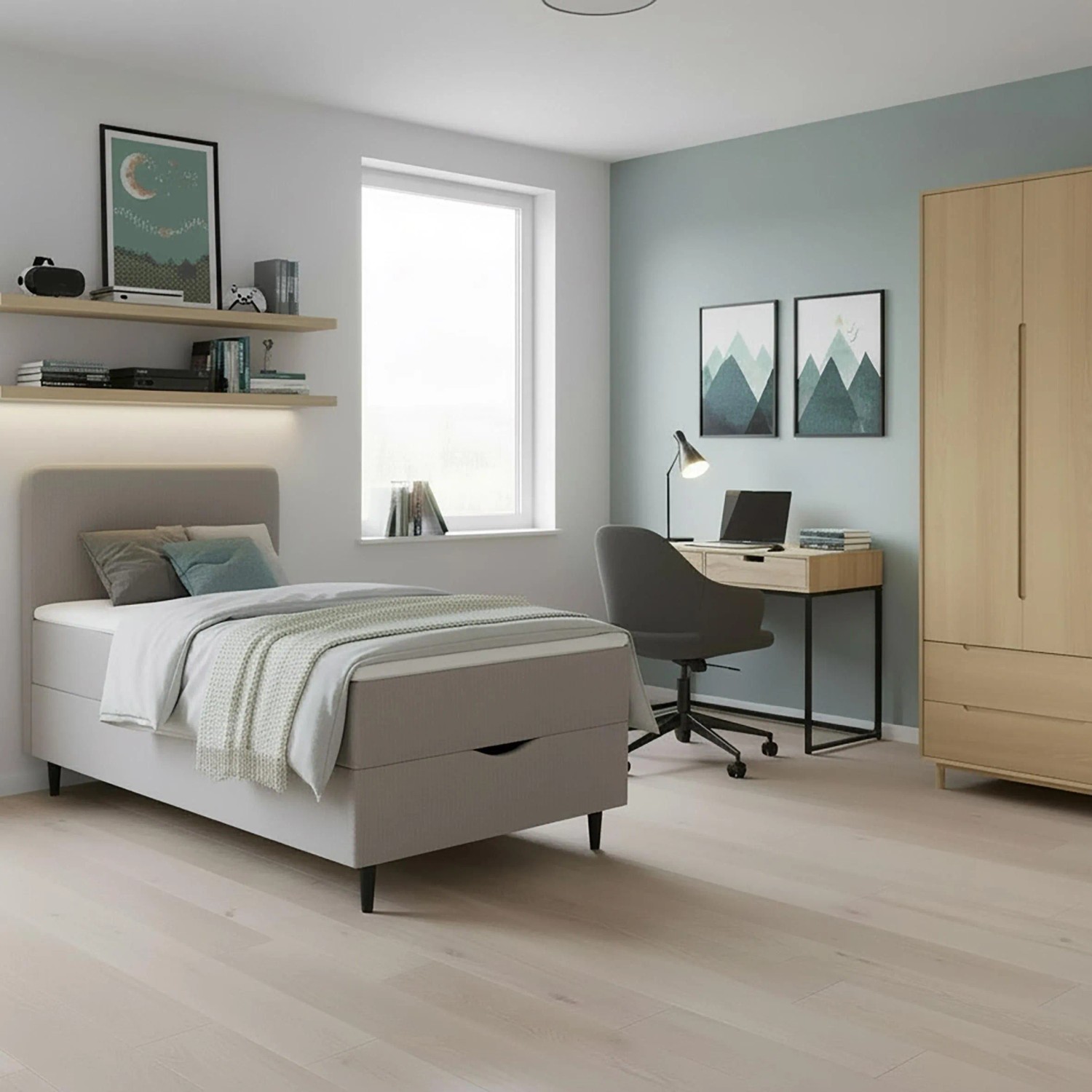 Bessagi Home Boxbett Vida Grau ca. 90x200 cm mit Topper