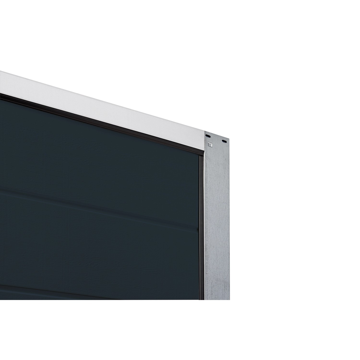 Detailansicht: Anthrazitgraues IsoMatic Garagentor mit Stahlrahmen.