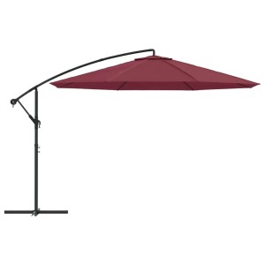 Bordeauxroter Ampelschirm mit Aluminium-Mast und Kreuzfuß. Großer Sonnenschirm für Garten und Terrasse.