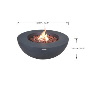 Elementi Gasfeuerstelle Lunar, Beton-Optik Dunkelgrau, mit Lavasteinen und Flammen.