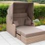 Gartenbank Rimini Natur mit Hülle, verstellbare Lounge-Gartenmöbel aus Polyrattan mit Dach und Kissen.