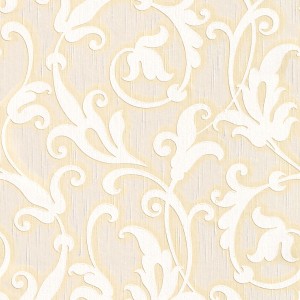 Elegante Textiltapete in Creme-Weiß mit floralem Ornament-Muster für Wohn- und Schlafräume.