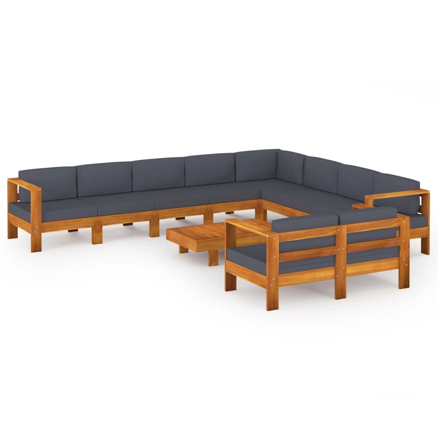 vidaXL 10-tlg Garten-Lounge-Set mit Dunkelgrauen Auflagen Akazienholz