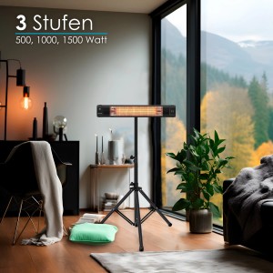 Echos Eco-3507 Heizstrahler mit Stativ, 1500W, Timer, für Innenräume.