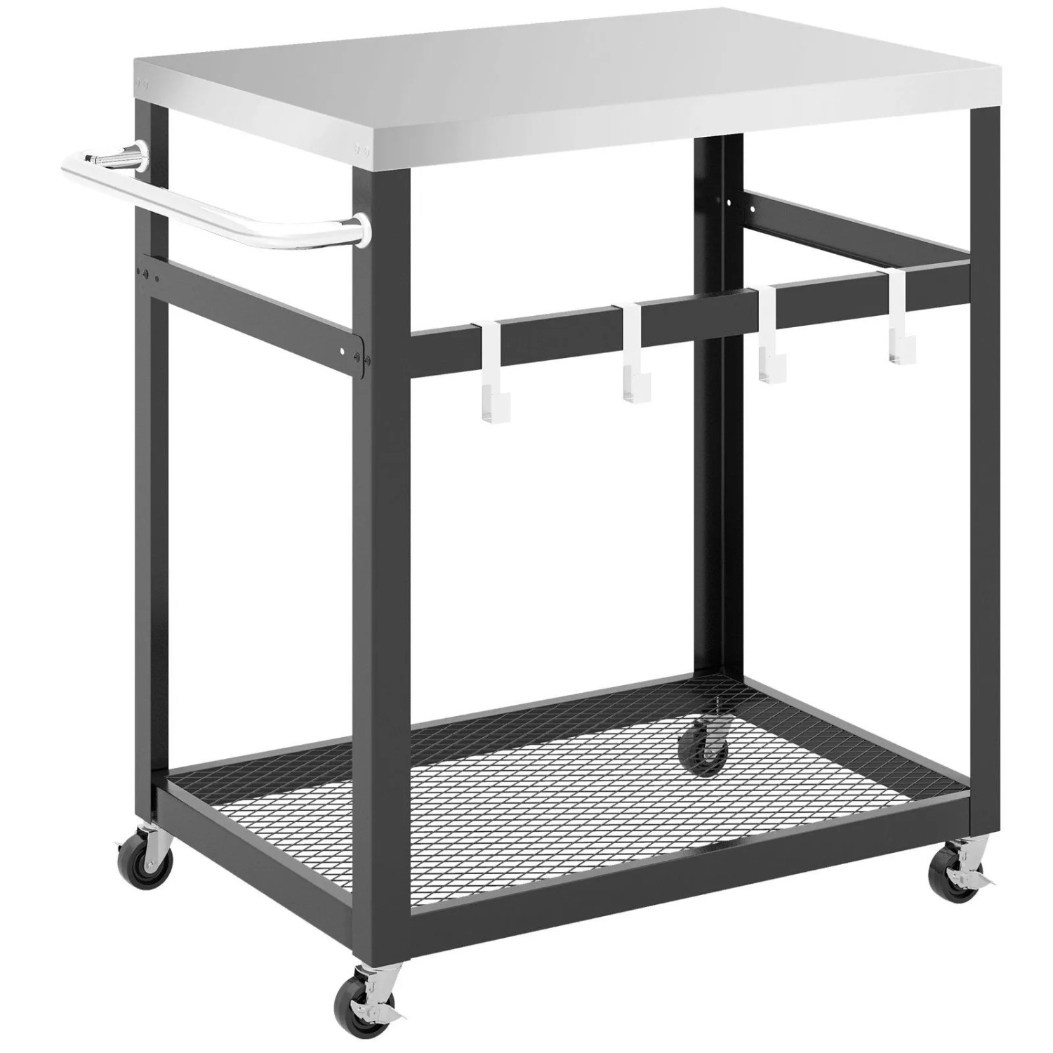 Costway Grillwagen Outdoor Grilltisch mit 2 Ablagen & 4 Rädern 4 Haken