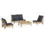 4-tlg. Gartenlounge-Set aus Bambus mit dunkelgrauen Kissen. Gartenmöbel für Terrasse und Garten.