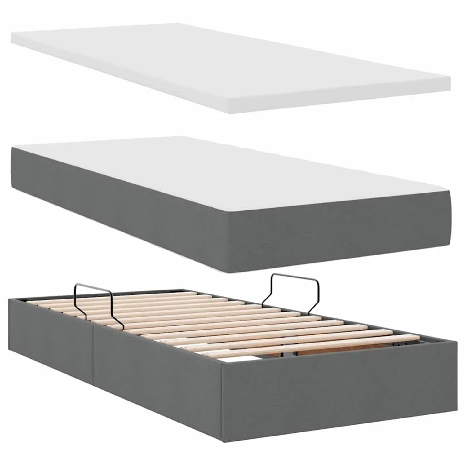 vidaXL Bett mit LED-Lichtleisten Dunkelgrau 200 x 200 cm Stoff 3371592_10