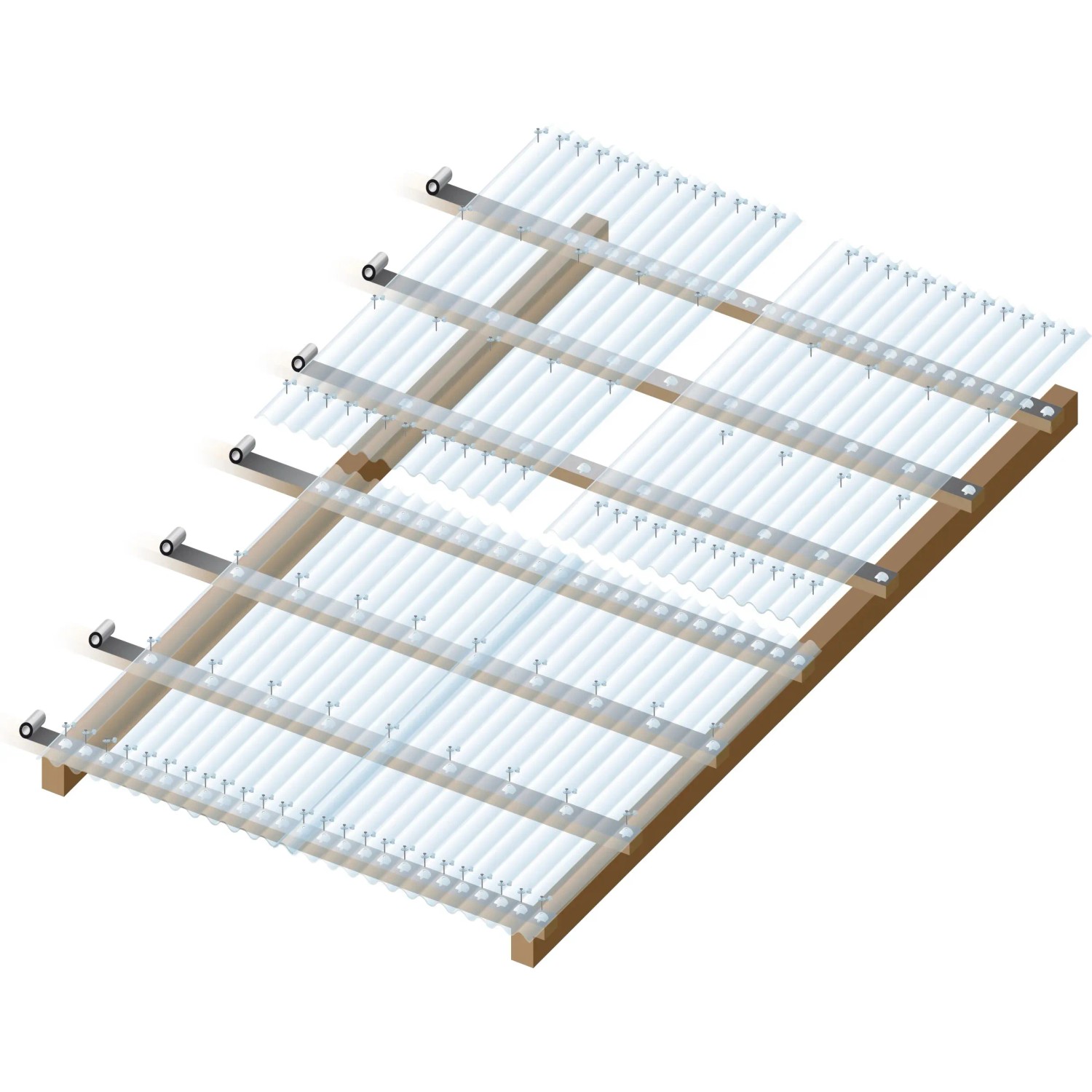 Transparente Polyesterplatten 76/18 Natur als Kunststoffbedachung auf Holzkonstruktion.