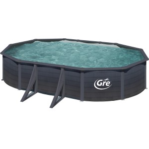 Ovaler Gre Stahlwandpool Kea in Graphitoptik, 610x375x120 cm. Komplettes Pool-Set mit Leiter und Filteranlage.