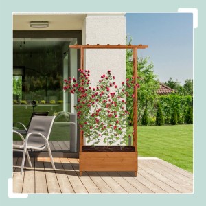 Relaxdays Blumenkasten Tannenholz Orange Mit Rankgitter und Dach 183 cm x 110 cm x 44 cm 9,3 kg