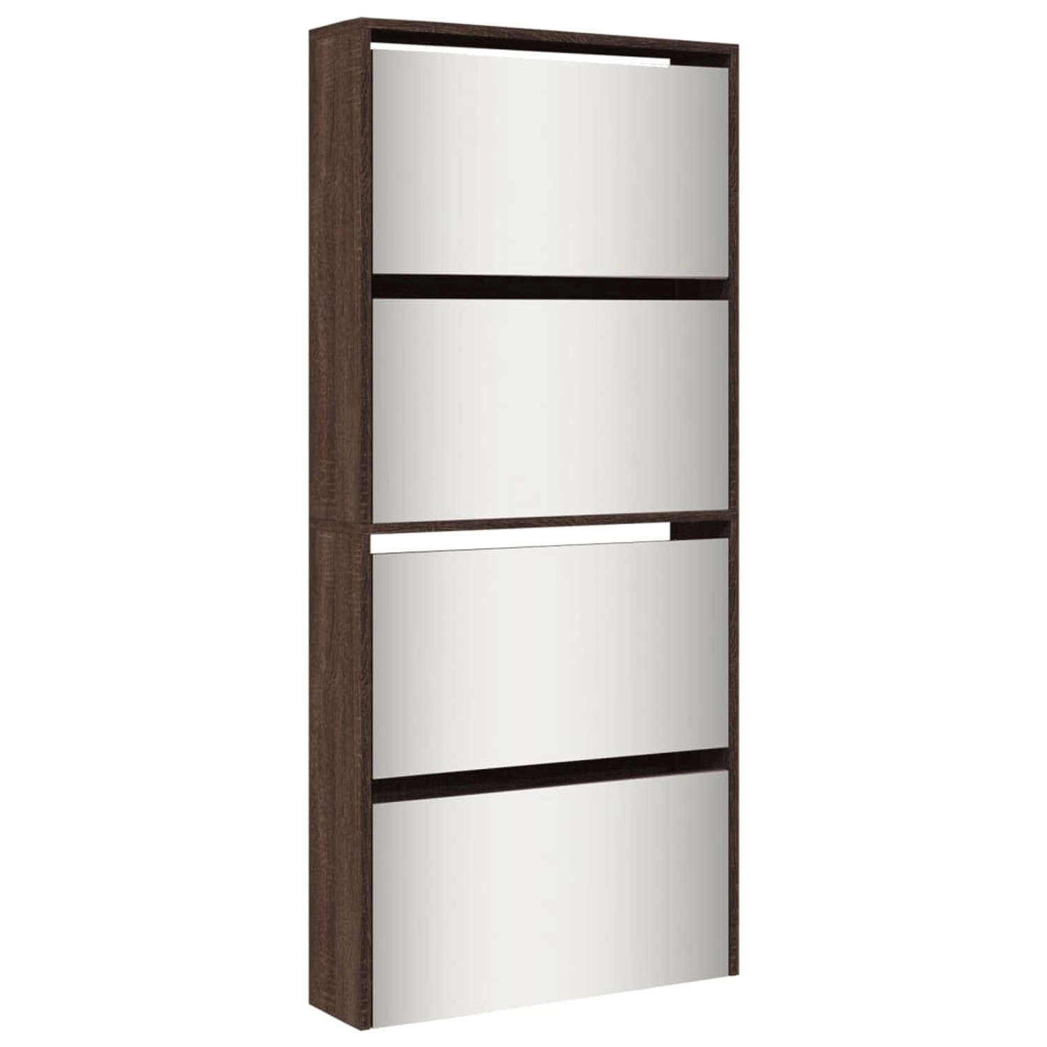 vidaXL Schuhschrank mit Spiegel 4 Fächer Braun Eiche-Optik 63x17x134cm 3228 günstig online kaufen