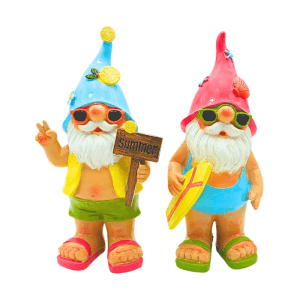 Dekohelden24 XXL 2er Set Gartenzwerge als Urlauber Dekozwerge Gartenwichtel Größe L/B/H ca 13 x 8 x 24 cm