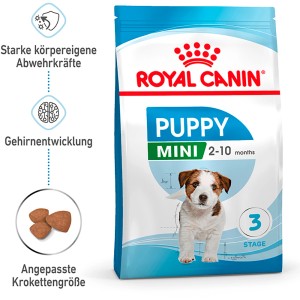 Royal Canin Mini Puppy Trockenfutter 2kg für Welpen kleiner Rassen. Unterstützt Abwehrkräfte und Verdauung.