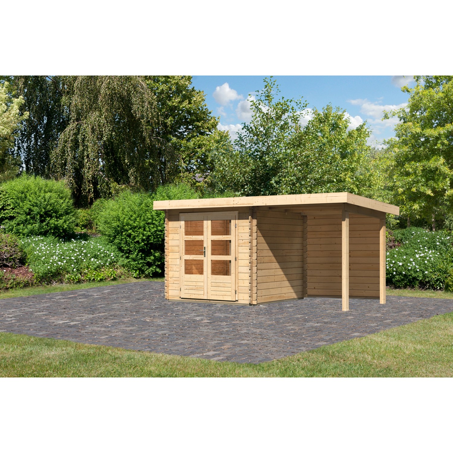 Karibu Holz-Gartenhaus Ängelholm Natur Pultdach Unbehandelt 220 cm x 220 cm günstig online kaufen