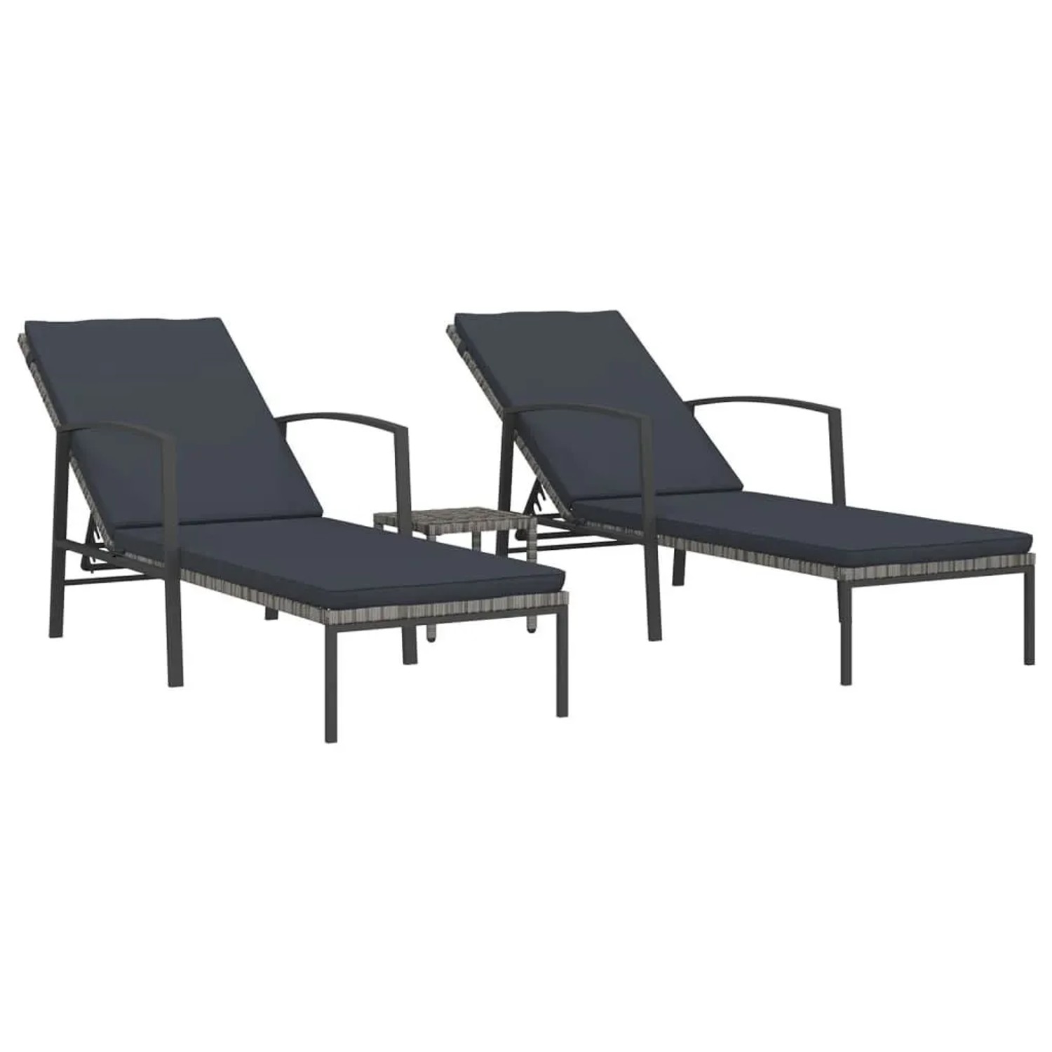 Furnicato Sonnenliegen 2 Stk Mit Tisch Poly Rattan Grau
