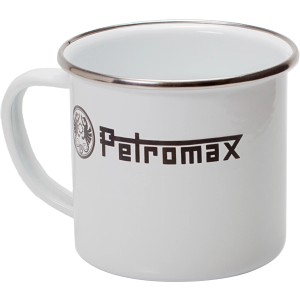 Weißer Petromax Perkomax Perkolator aus Emaille mit Logo, ideal für Outdoor-Küche.
