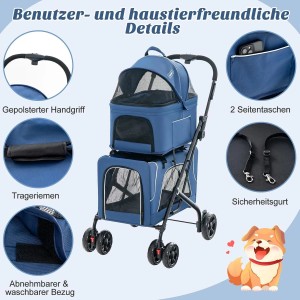 Costway 3 In 1 Hundewagen Buggy Bis 16 kg Blau