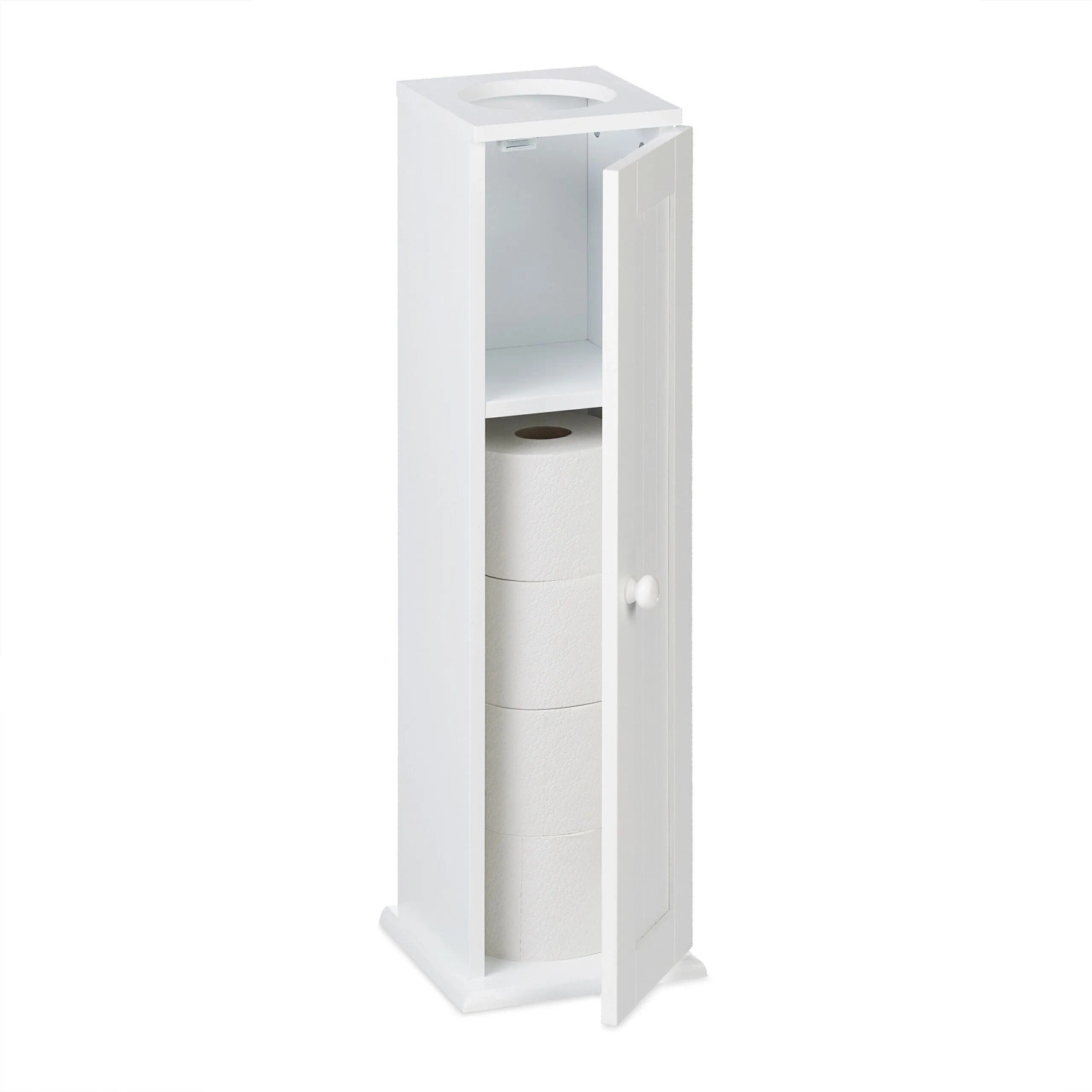 Relaxdays Toilettenschrank MDF Weiß Schmal Stehend mit Tür 65 cm x 19,5 cm x 19,5 cm 3,7 kg