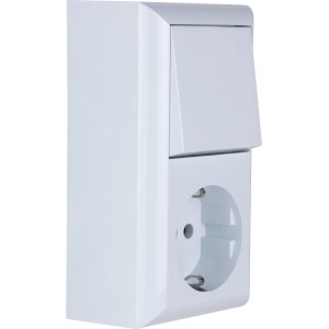 Weiße REV Aufputz-Kombination mit Schalter und Steckdose PlanoLuxe für Innenräume.