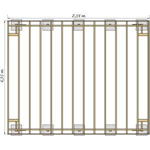 Draufsicht Kiehn-Holz Doppelcarport KH 330, 634x754 cm, Holzkonstruktion mit Maßen.