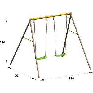 Trigano Metall Schaukel Duetto, 190 cm hoch, mit zwei grünen Schaukelsitzen.